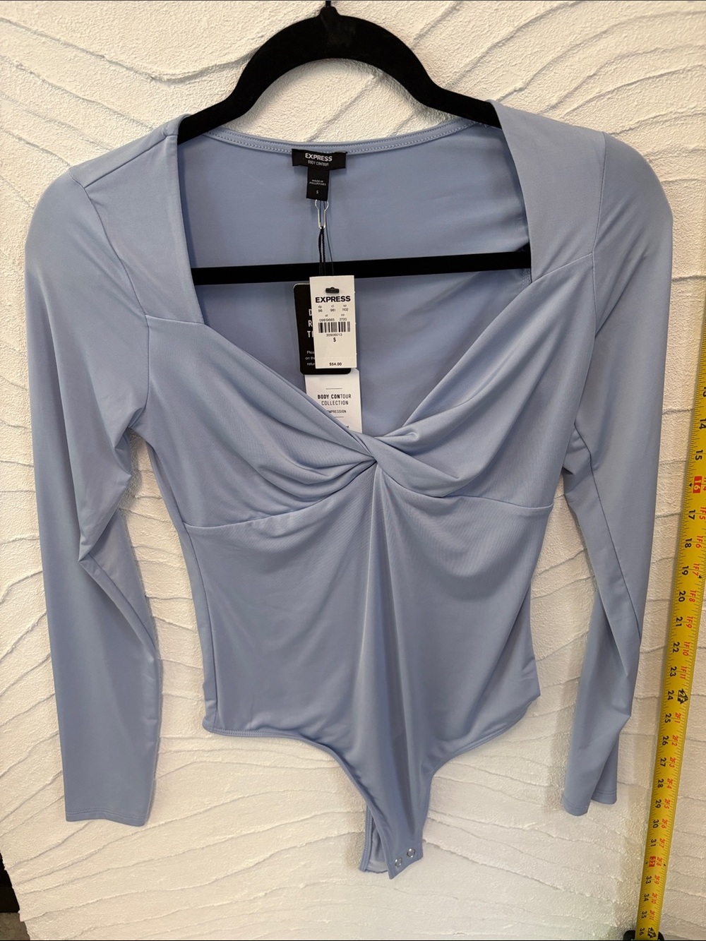 NWT Express Light Blue Twist-Front Long Sleeve Bodysuit